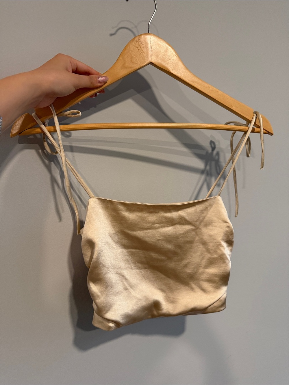 Zara Satin Tie-Shoulder Cami in Champagne